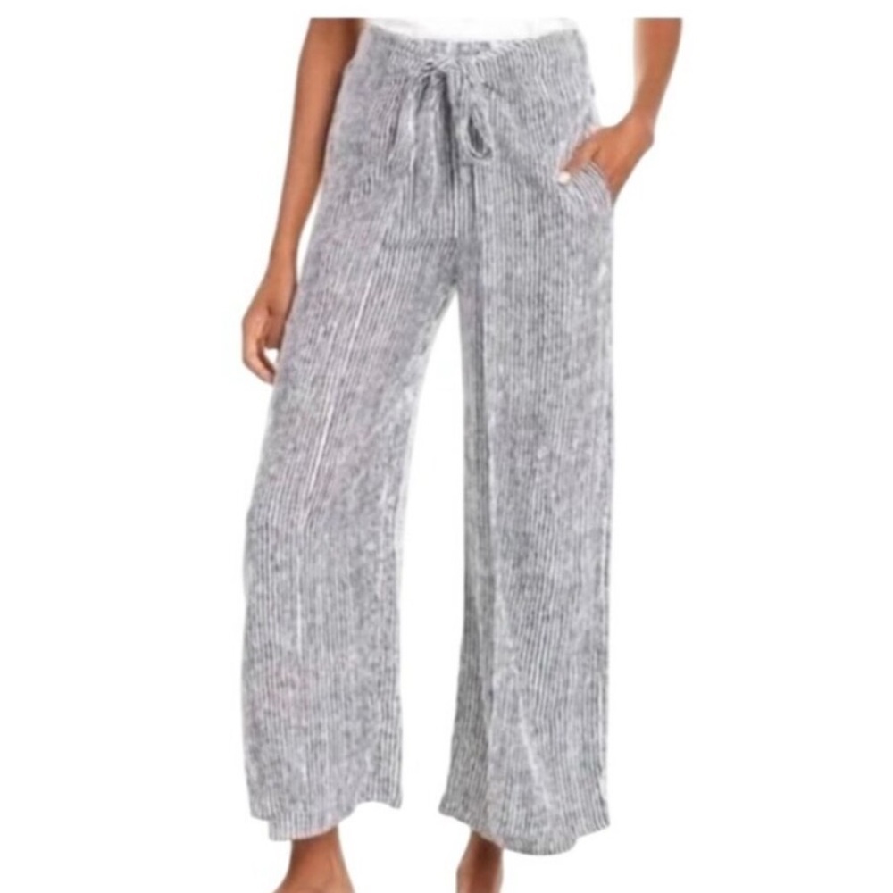 J. McLaughlin Bondi Wide Leg Wrap Tie Waist Beach Pants Nautical Stripe.